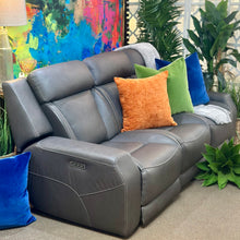 Load image into Gallery viewer, Havertys Grey Leat. Reclining Sofa
