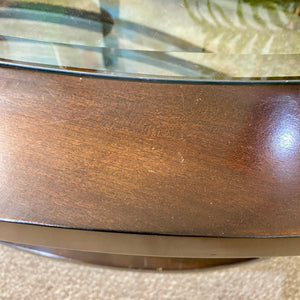 Wood Oval Coffee Table w/ Glass Top