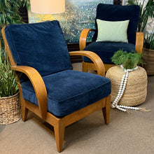 Load image into Gallery viewer, Ethan Allen Wood/Navy Chair
