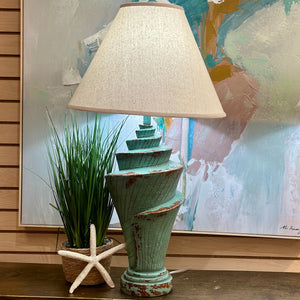 Distressed Teal Shell Lamp