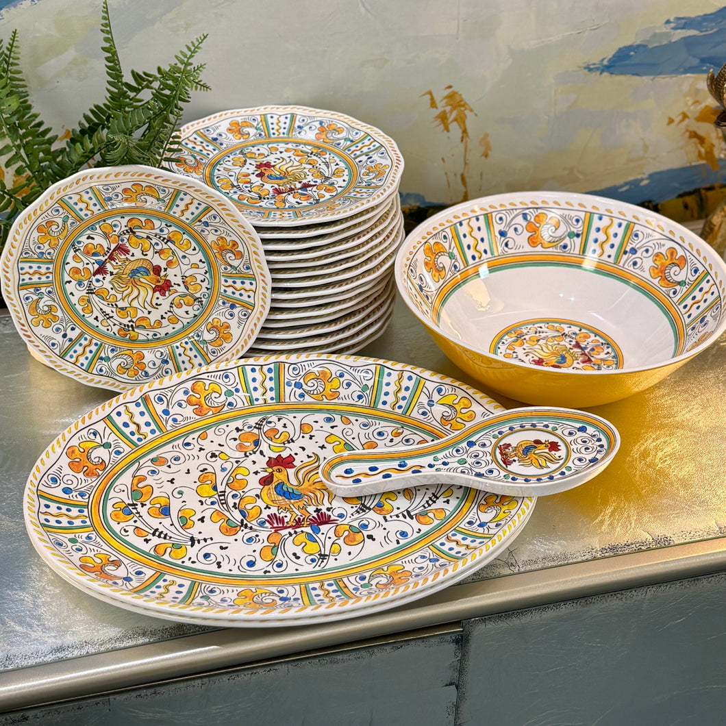 Set/20 Le Cadeaux Rooster Melamine Dishes