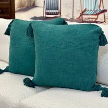Load image into Gallery viewer, Teal Pom Pillow

