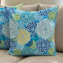 Load image into Gallery viewer, Aqua Floral Outdoor Pillow
