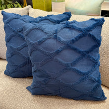 Load image into Gallery viewer, Blue Textured Fringe Pillow
