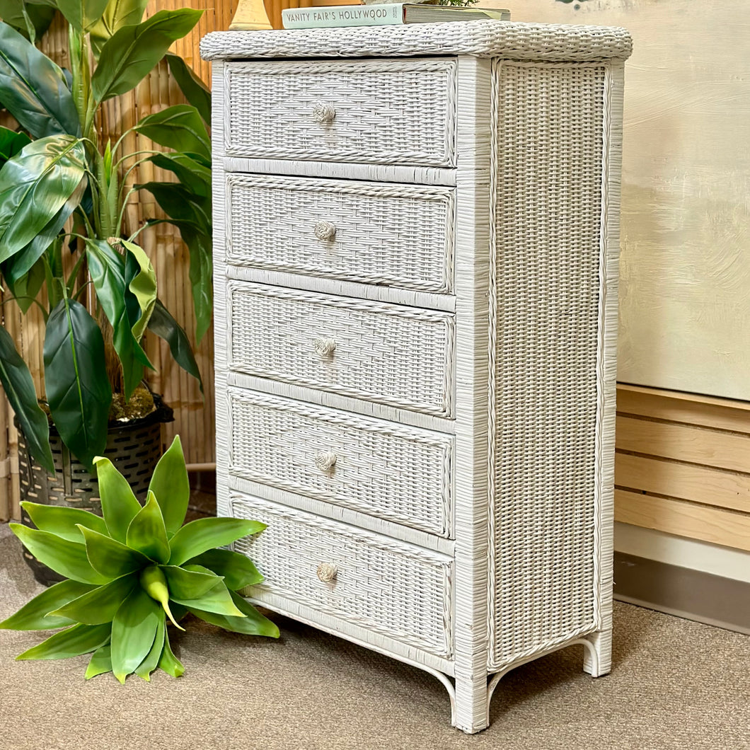 White Wicker Tall Chest