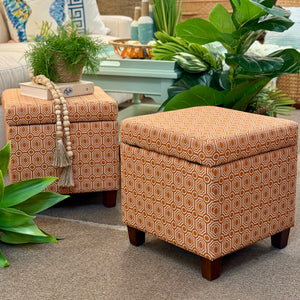 Orange Geometric Storage Ottoman