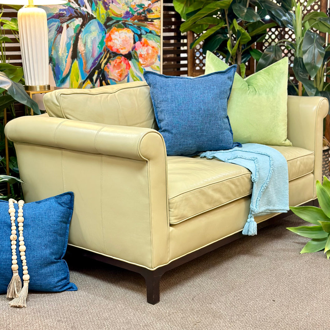 Pale Green Leather Loveseat