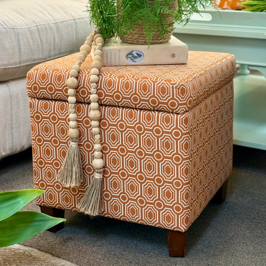 Orange Geometric Storage Ottoman