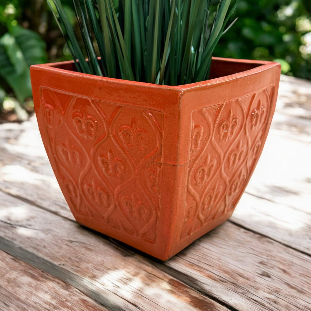 Red-Orange Glazed Planter