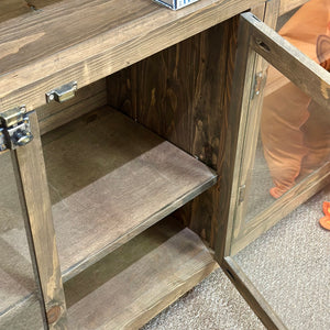 4DR Rustic Wood & Glass Cabinet