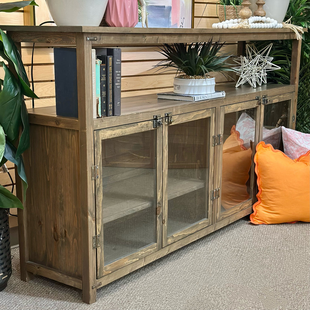 4DR Rustic Wood & Glass Cabinet
