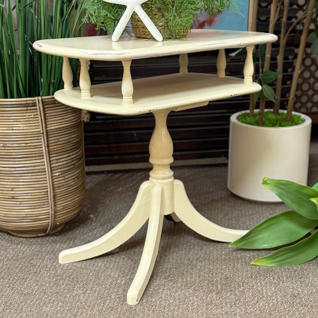 Creme Pedestal Side Table