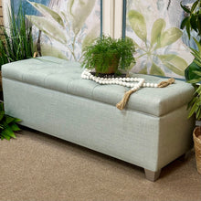 Load image into Gallery viewer, Light Blue Tufted Storage Bench
