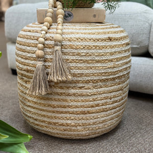 Natural/White Braided Jute Pouf