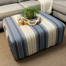 Load image into Gallery viewer, Blue/Taupe Striped Sq. Ottoman

