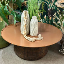 Load image into Gallery viewer, Round Copper/Teak Coffee Table
