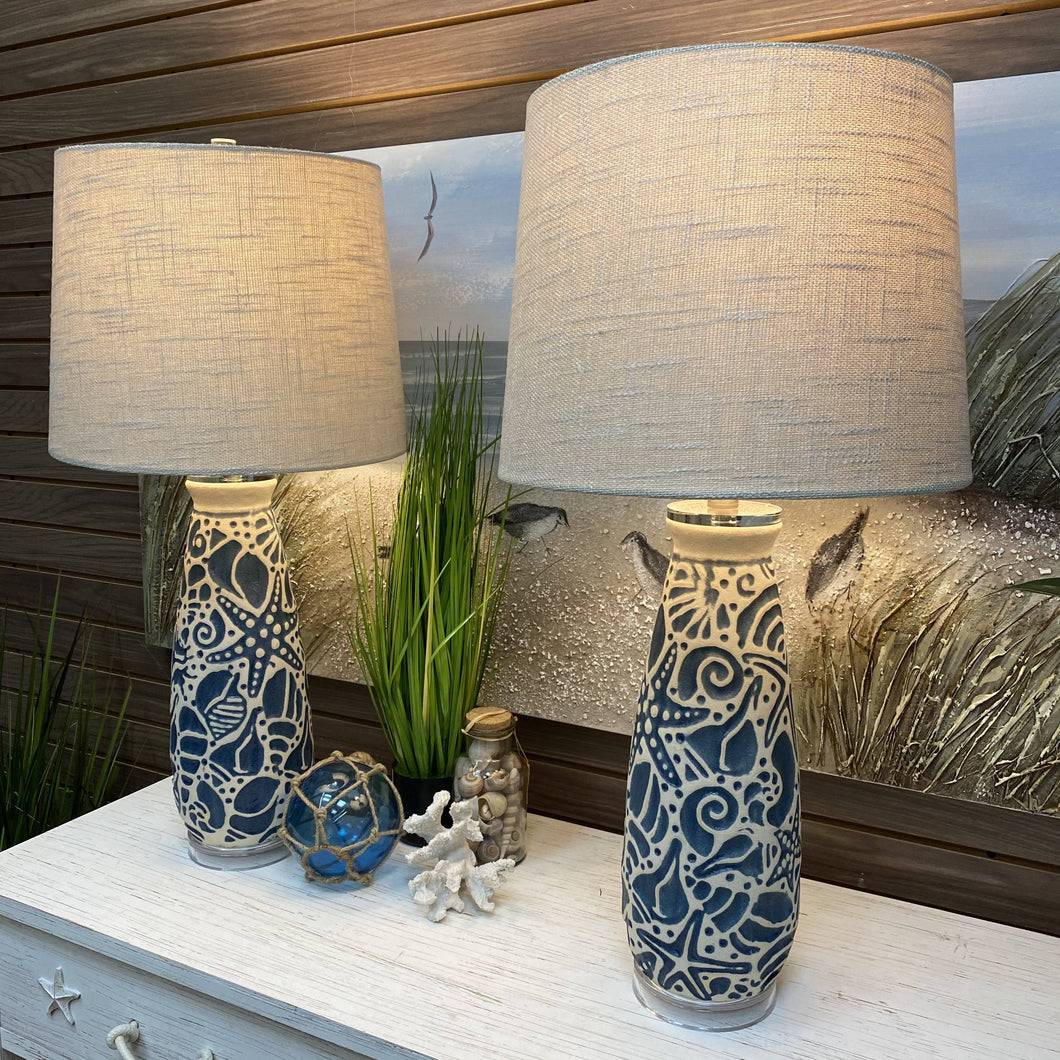 Blue Coastal Motif Lamp