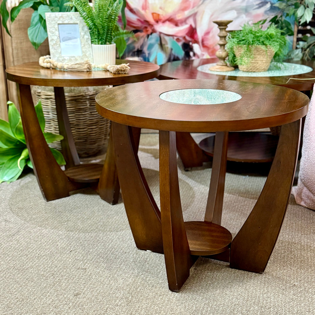 Round End Table w/ Glass Inlay