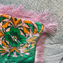 Load image into Gallery viewer, Boho Green/Pink Fringe Pillow
