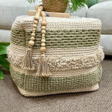 Load image into Gallery viewer, Green &amp; Beige Fringe Pouf
