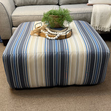 Load image into Gallery viewer, Blue/Taupe Striped Sq. Ottoman
