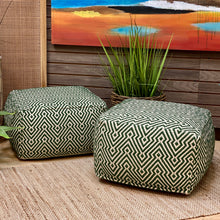 Load image into Gallery viewer, Green &amp; White Geometric Pouf
