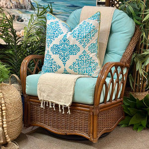 Aqua/Rattan Swivel Rocker