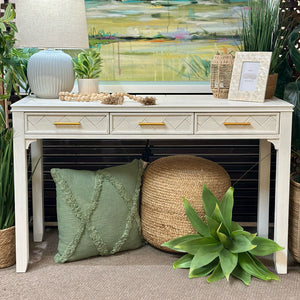 White Console/Desk w/ Gold Pulls