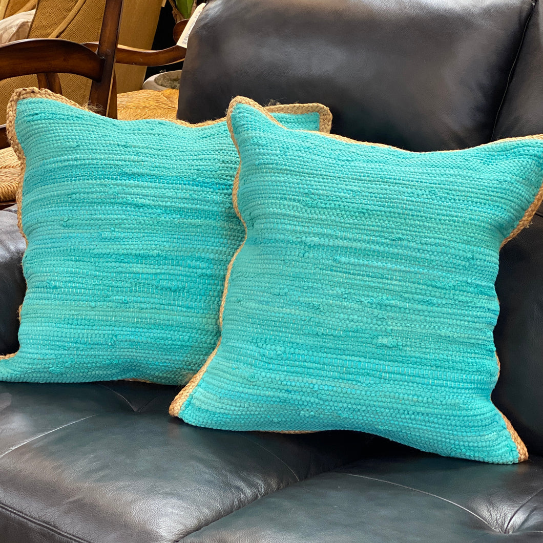 Jute Trim Turquoise Pillow