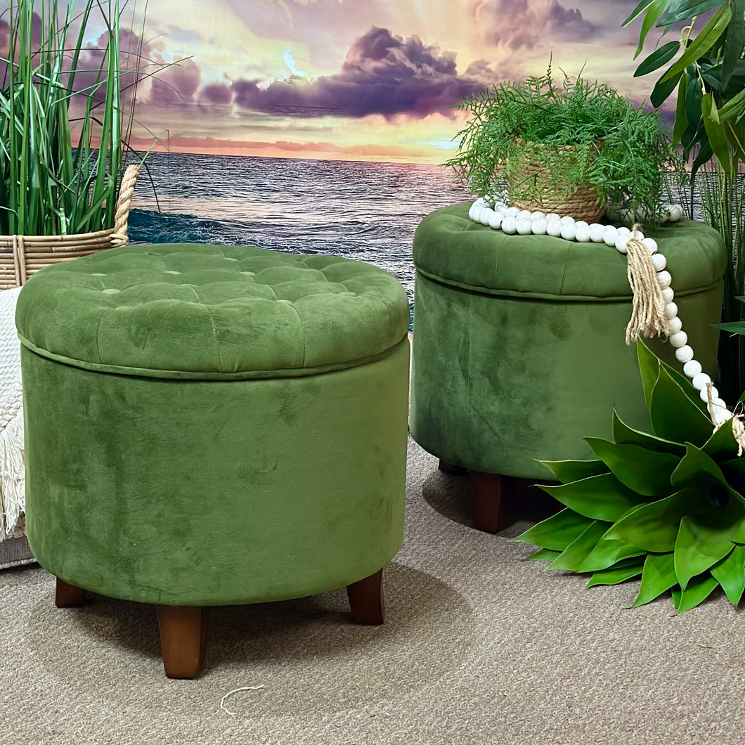 Green Round Storage Ottoman