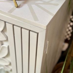 4DR White Carved Wood Credenza