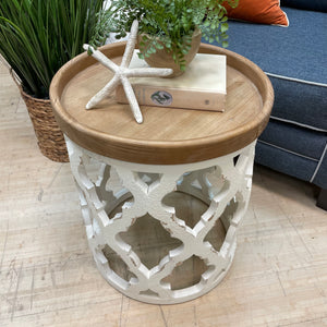 Wood & White Lattice Side Table