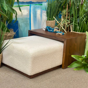 White Sherpa Ottoman W/Table