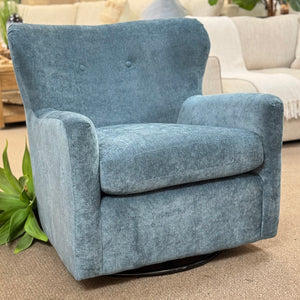 Blue Chenille Swivel Glider