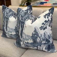 Load image into Gallery viewer, Blue/White Toile Down Pillow
