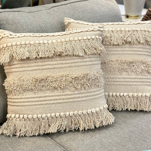 Light Beige Fringe Pillow