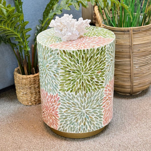 Pink & Green Capiz Garden Stool