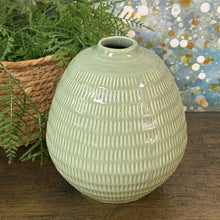 Load image into Gallery viewer, Sage Textured Stripe Vase
