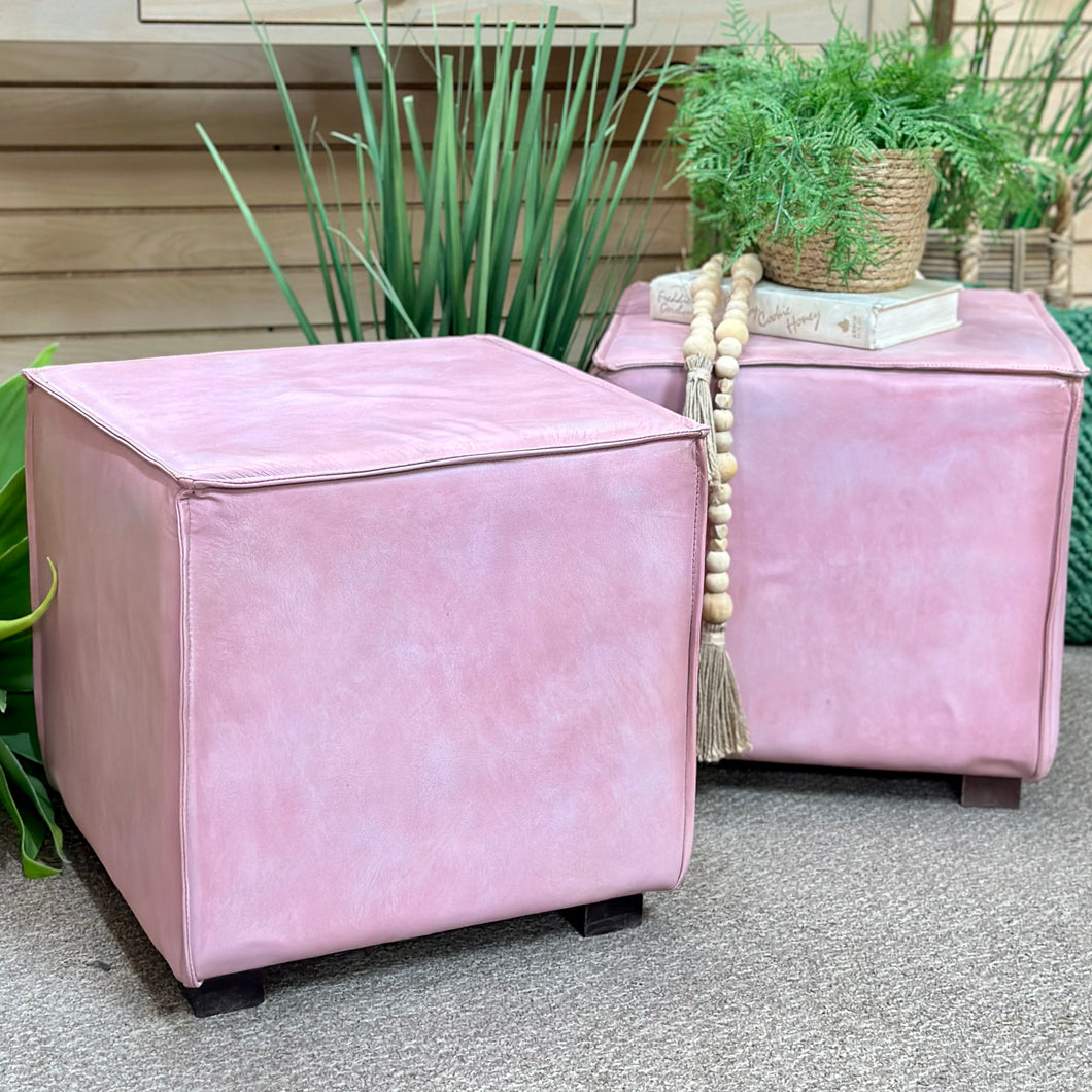 Pink Leather Ottoman