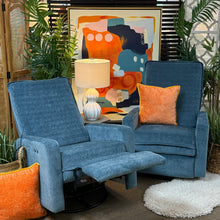 Load image into Gallery viewer, Blue Power Swivel Gliding Recliner

