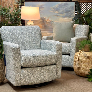 Blue & Ivory Geometric Swivel Glider