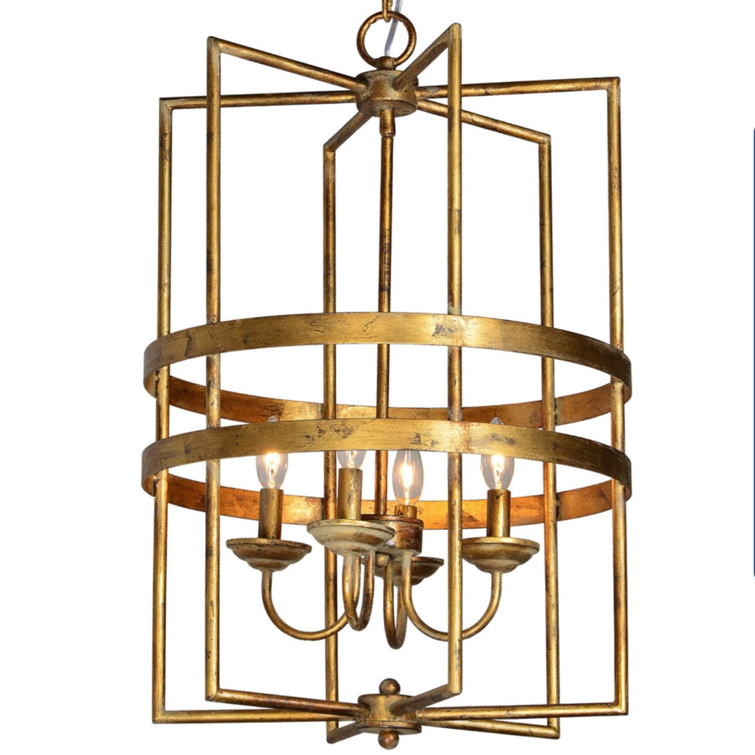 Antiqued Gold 4 Light Chandelier