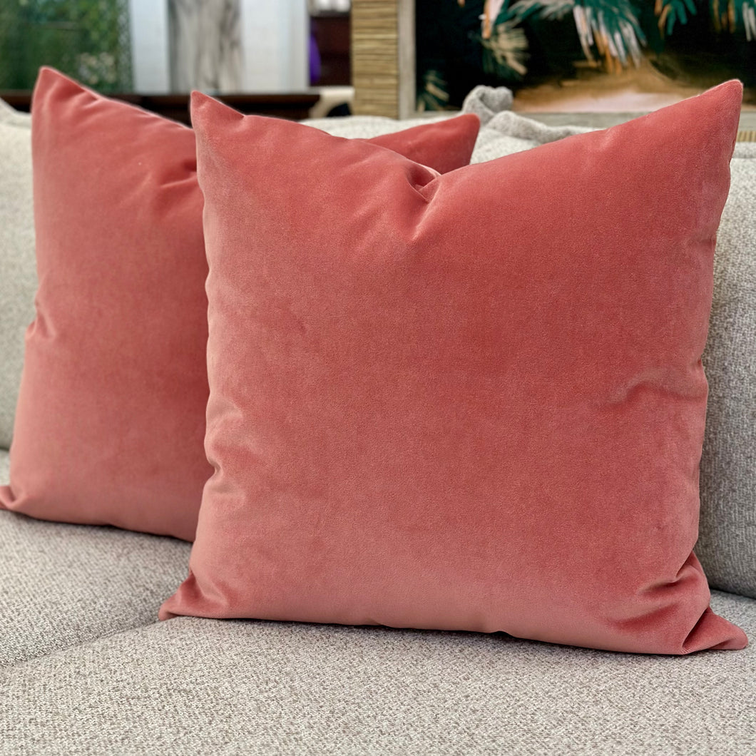 Salmon Velvet Down Designer Pillow