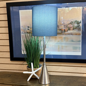 Silver Lamp Blue Shade