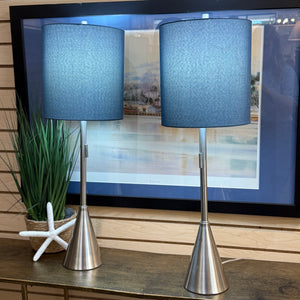 Silver Lamp Blue Shade