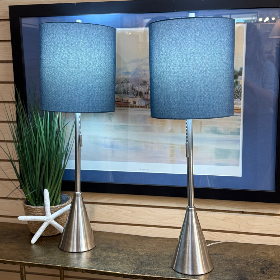 Silver Lamp Blue Shade
