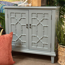 Load image into Gallery viewer, Teal Fretwork Cabinet
