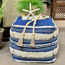 Load image into Gallery viewer, Royal Blue &amp; Beige Rope Pouf
