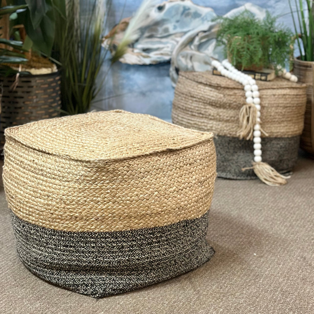 Grey/Jute Pouf