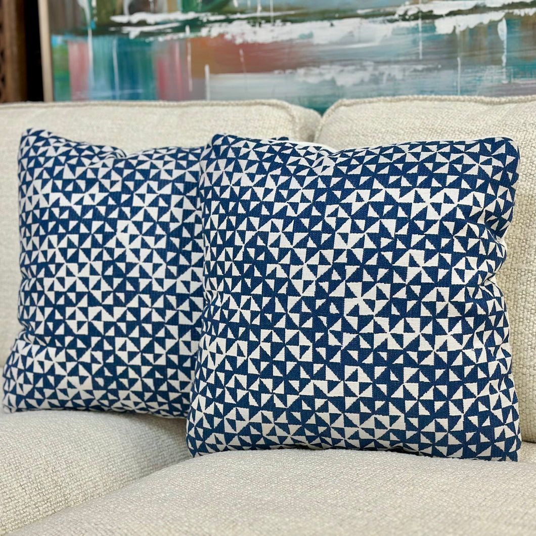 Blue Geometric Outdoor Pillow